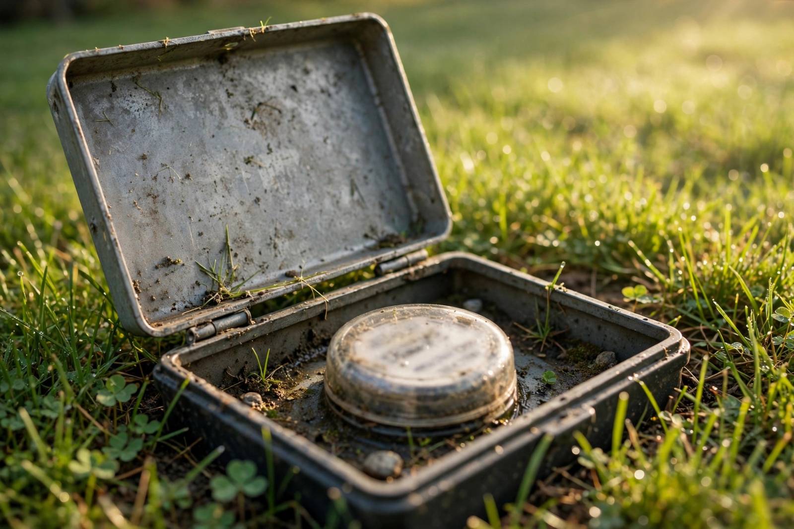 Open water meter box in a front yard used to check for a slab leak